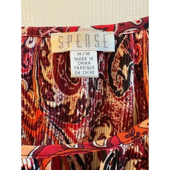 Spense Womens Multicolor Paisley Pleated Bell Sleeve Blouse Boho Size Medium - Picture 4 of 9